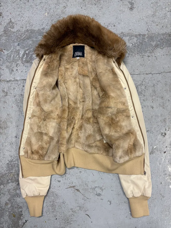 2000s Gianfranco Ferré Beige Fur Lining Bomber Jacket - Image 6