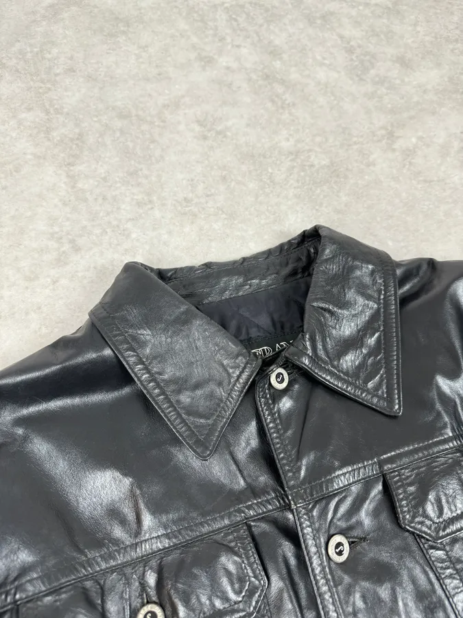 2000s Gianfranco Ferré Black Leather Trucker Jacket - Image 5