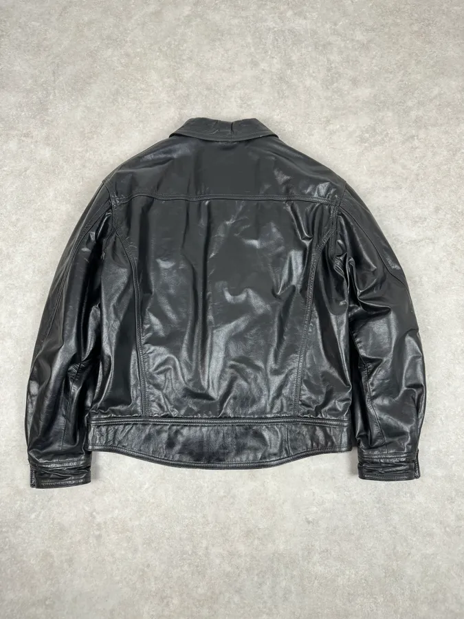 2000s Gianfranco Ferré Black Leather Trucker Jacket - Image 6