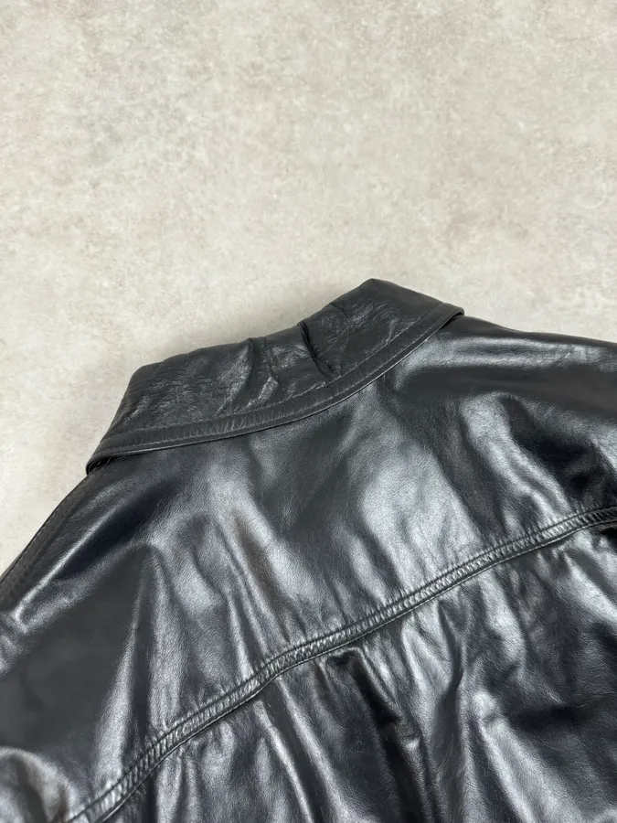 2000s Gianfranco Ferré Black Leather Trucker Jacket - Image 7