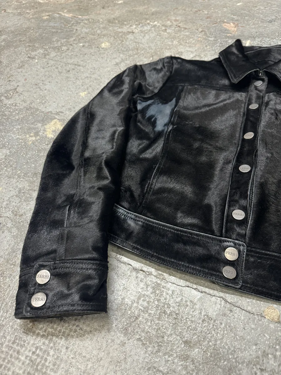 2000s Gianfranco Ferre Black Pony Hair Leather Jacket - Image 8