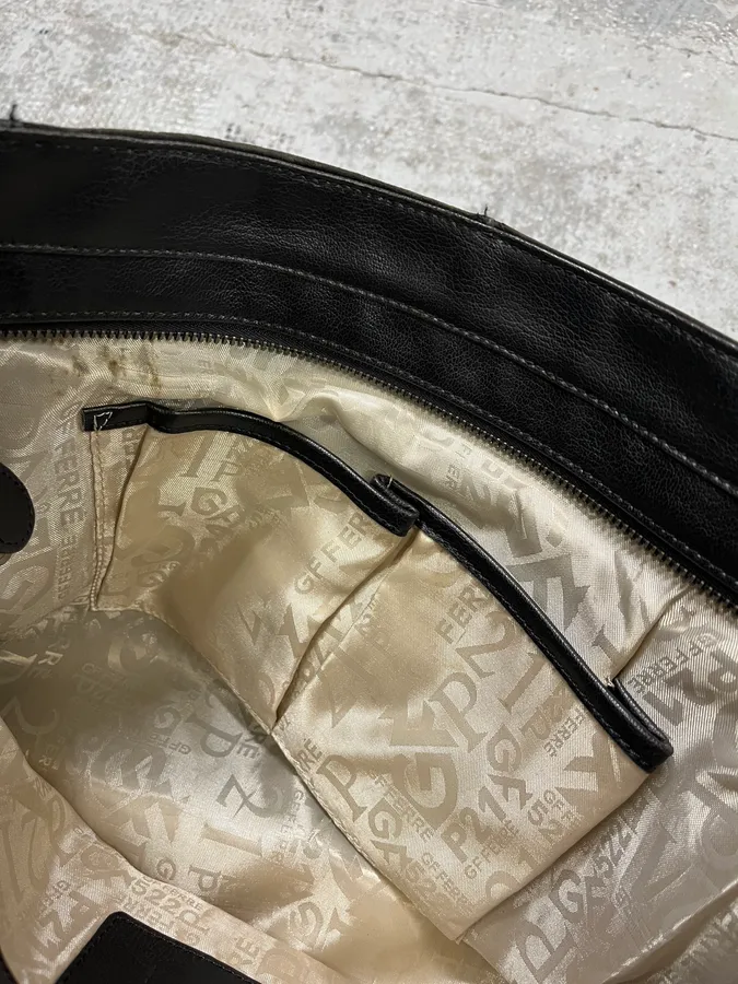 2000s Gianfranco Ferre Black Suede Leather Eyeled Handle Bag - Image 10