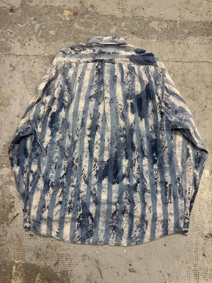 2000s Gianfranco Ferré Blue Stripes Eroded Shirt - Image 5