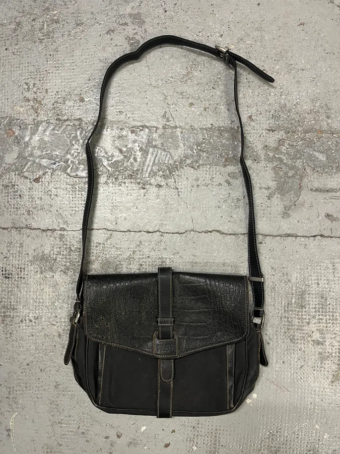 2000s Gianfranco Ferré Brown Crocodile Leather Canva Shoulder Bag