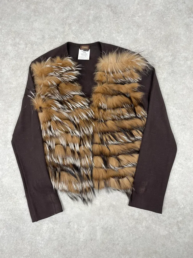 2000s Gianfranco Ferré Brown Faux Fur Cardigan Sweater - Image 4