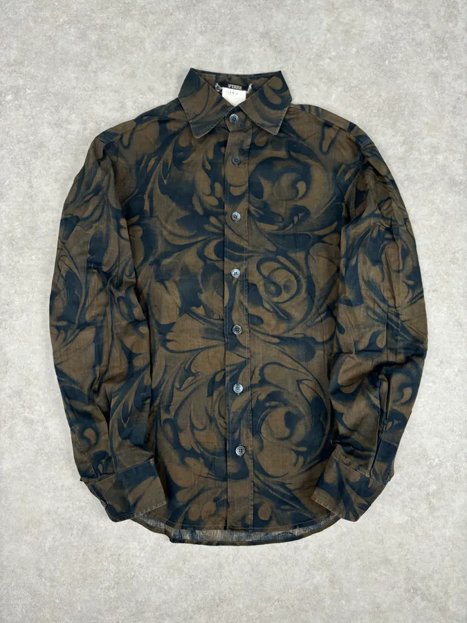 2000s Gianfranco Ferré Brown Floral Print Shirt