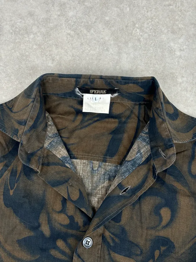 2000s Gianfranco Ferré Brown Floral Print Shirt - Image 8