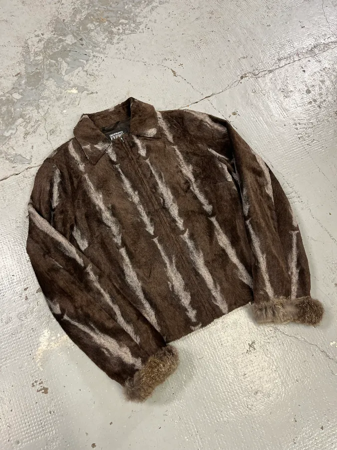 2000s Gianfranco Ferré Brown & Grey Faux Fur Jacket - Image 4