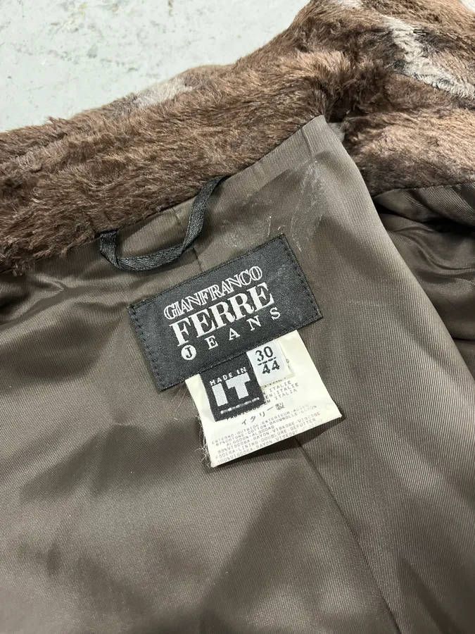 2000s Gianfranco Ferré Brown & Grey Faux Fur Jacket - Image 9