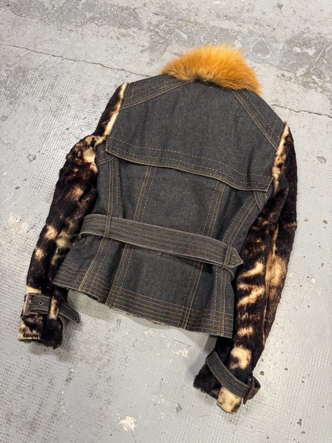 2000s Gianfranco Ferré Brown Rabbit Fur & Denim Jacket - Image 6