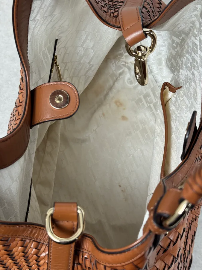 2000s Gianfranco Ferré Brown Woven Leather Handle Bag - Image 6