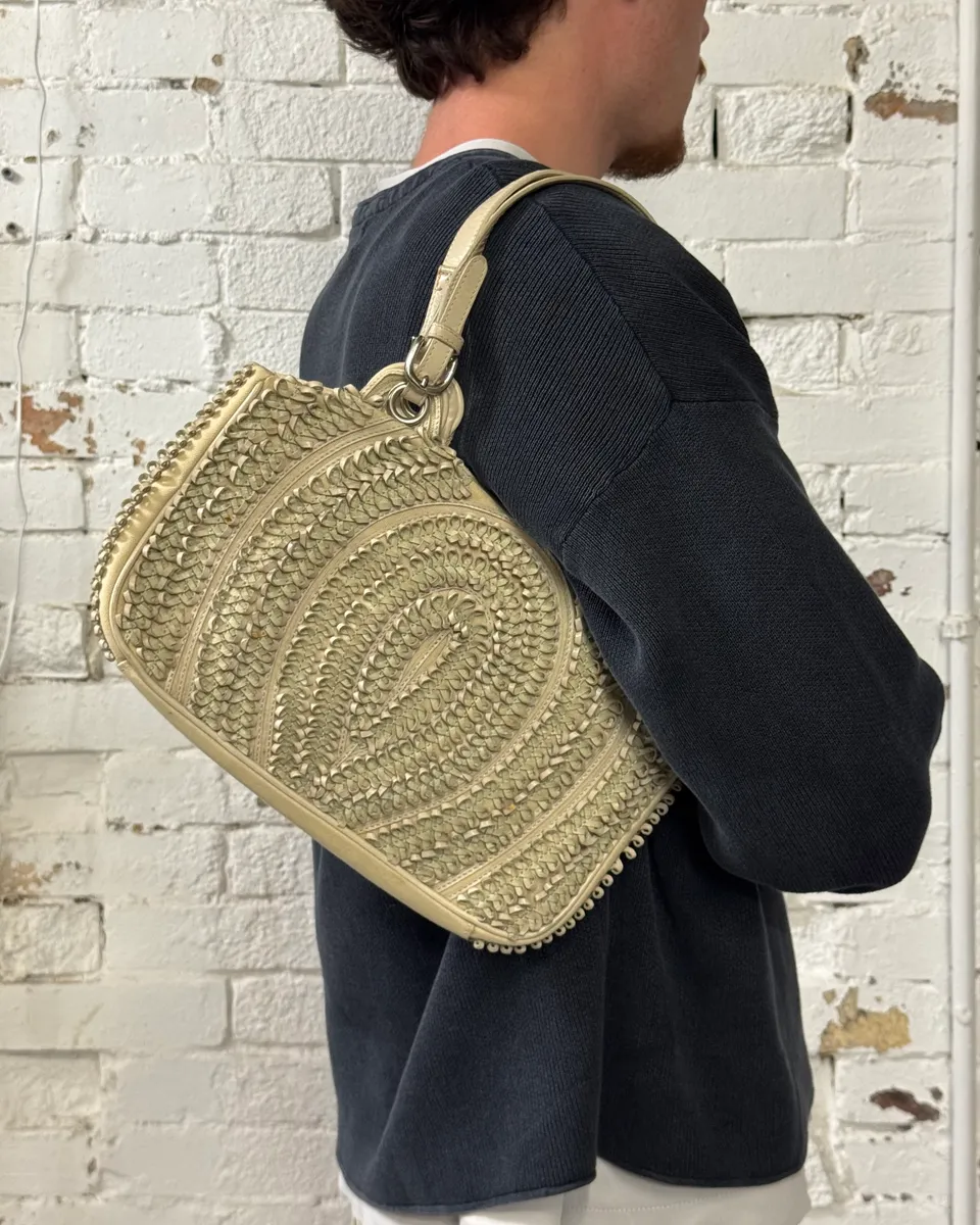 2000s Gianfranco Ferré Cream Beaded Embellished Handle Bag - Image 2