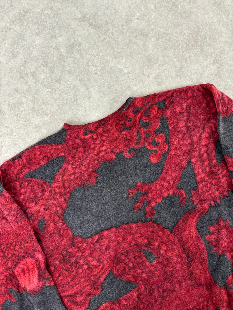 2000s Gianfranco Ferre Dragon Red Black Henley Longsleeves - Image 6
