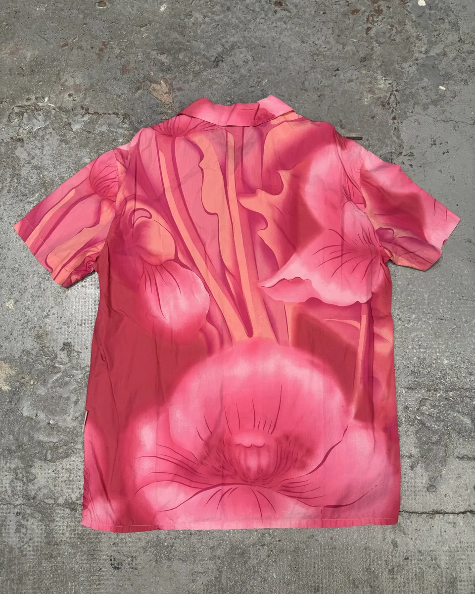 2000s Gianfranco Ferre Flowers Pink Short Sleeves Positive Shirt - Image 2