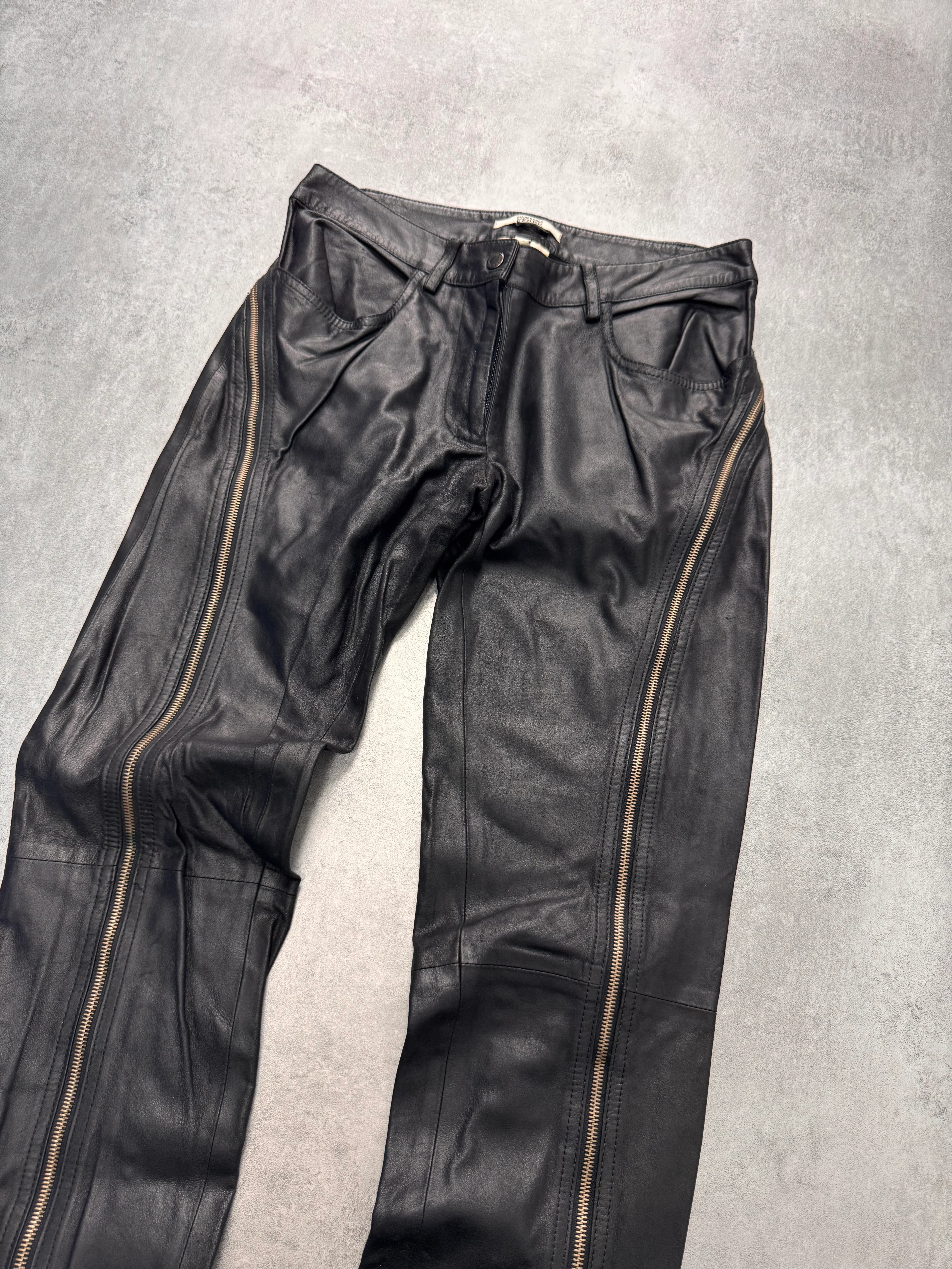 2000s Gianfranco Ferré Full Back Zip Leather Black Pants - Image 2