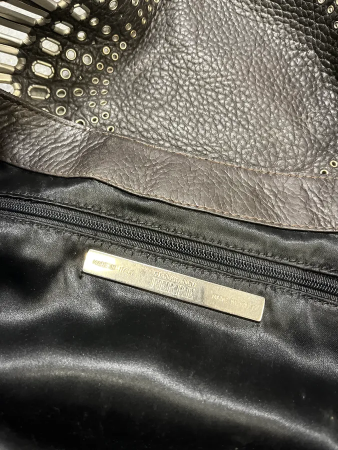 2000s Gianfranco Ferré Futuristic Embellished Black Leather Handle Bag - Image 9