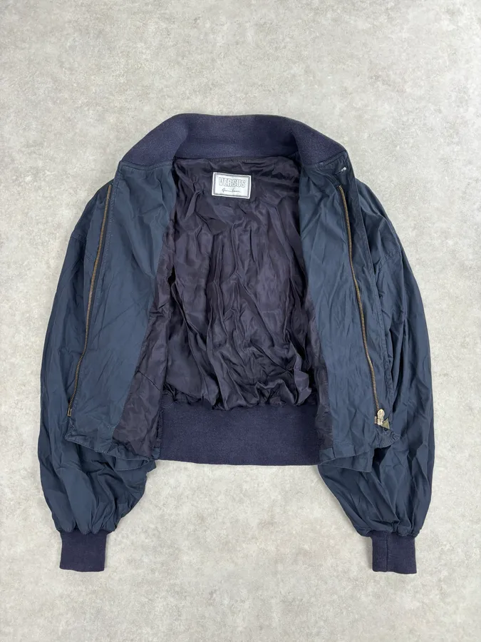 2000s Gianni Versace Versus Navy Minimalist Light Bomber Jacket - Image 7