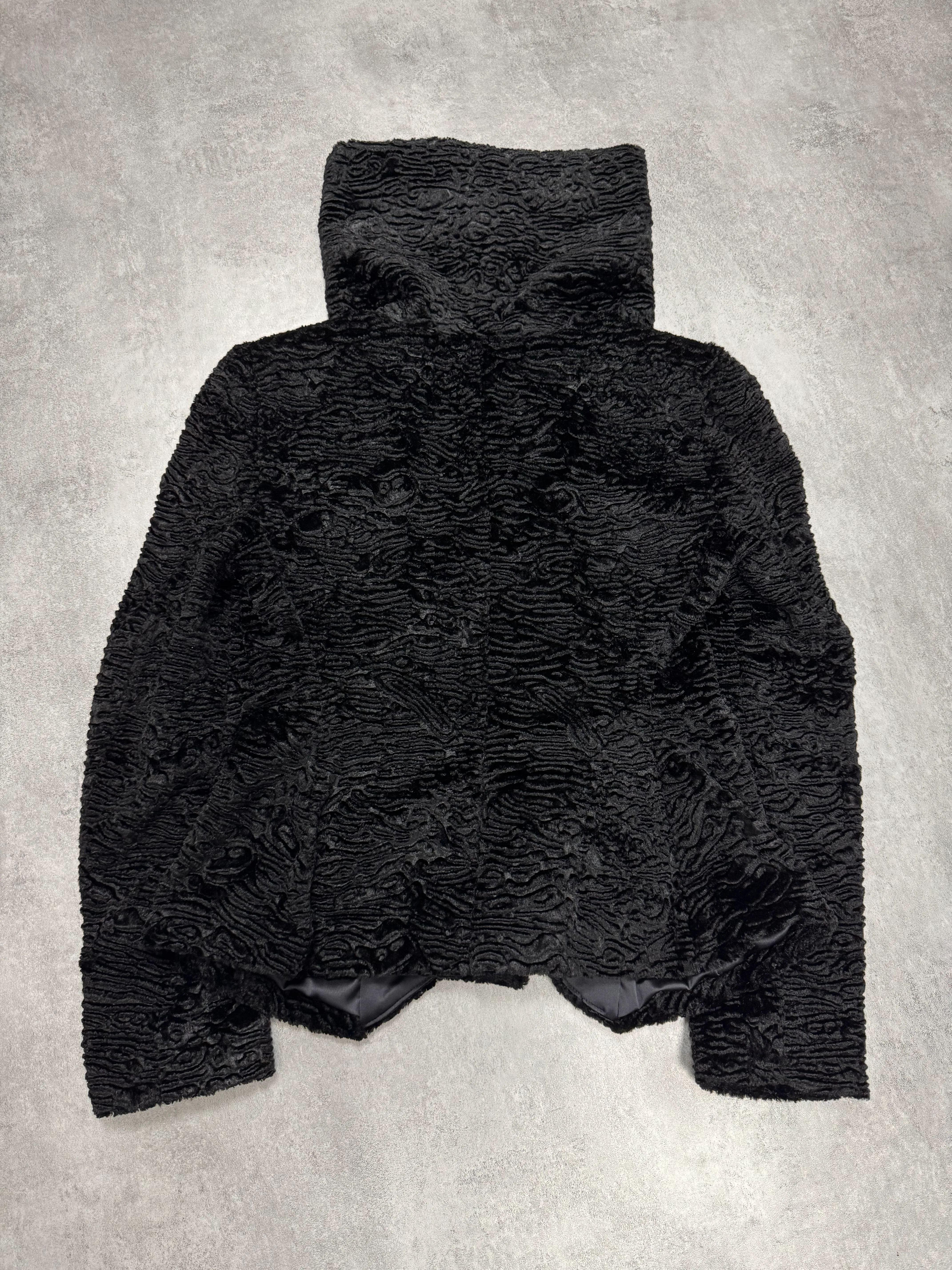 2000s Giorgio Armani Astrakan Sheep Fur Hight Neck Jacket - Image 3