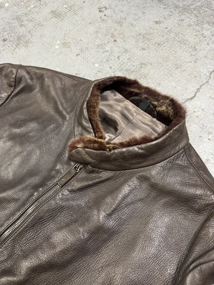 2000s Giorgio Armani Fur Collar Brown Leather Jacket - Image 10