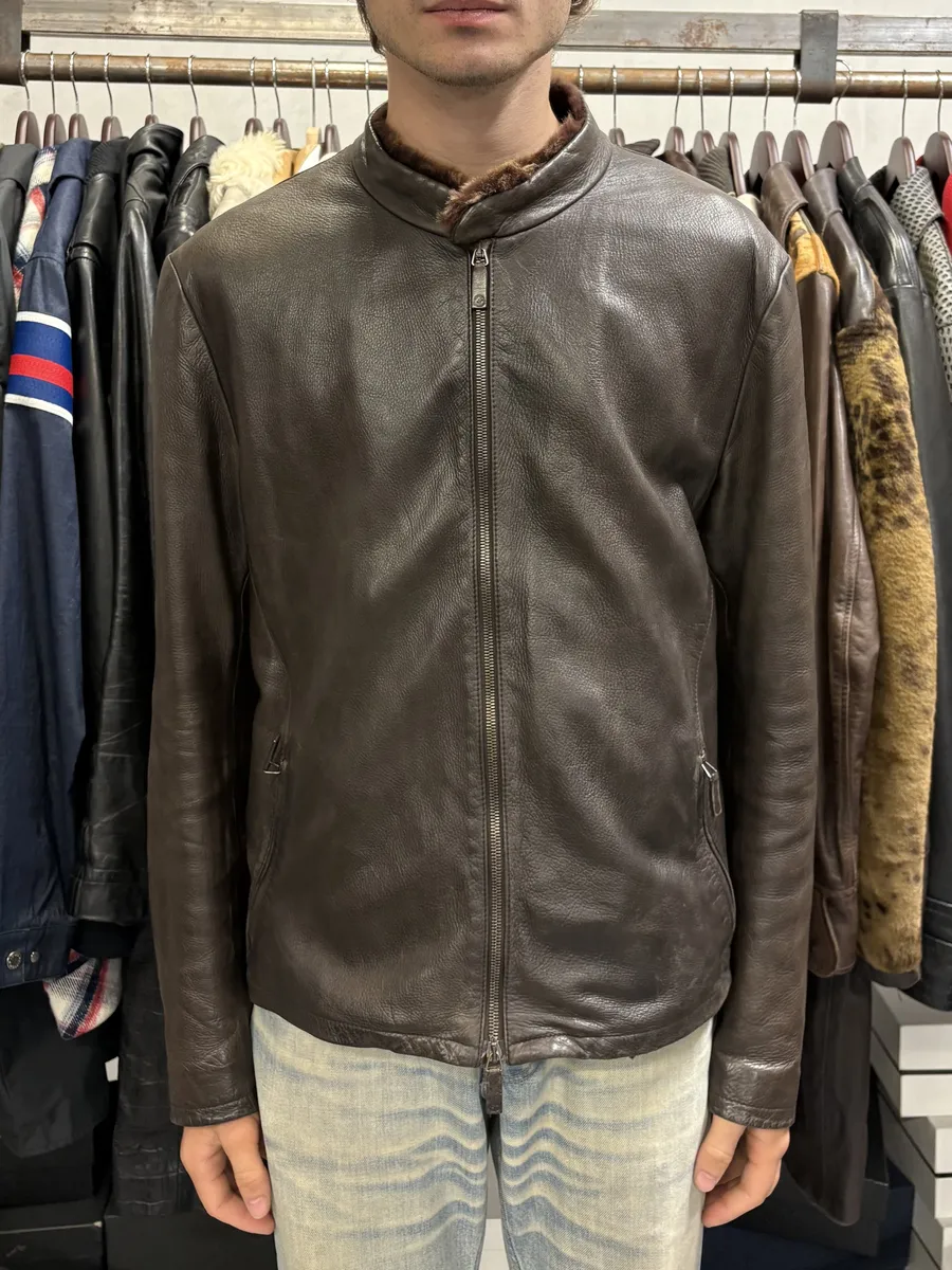 2000s Giorgio Armani Fur Collar Brown Leather Jacket - Image 3