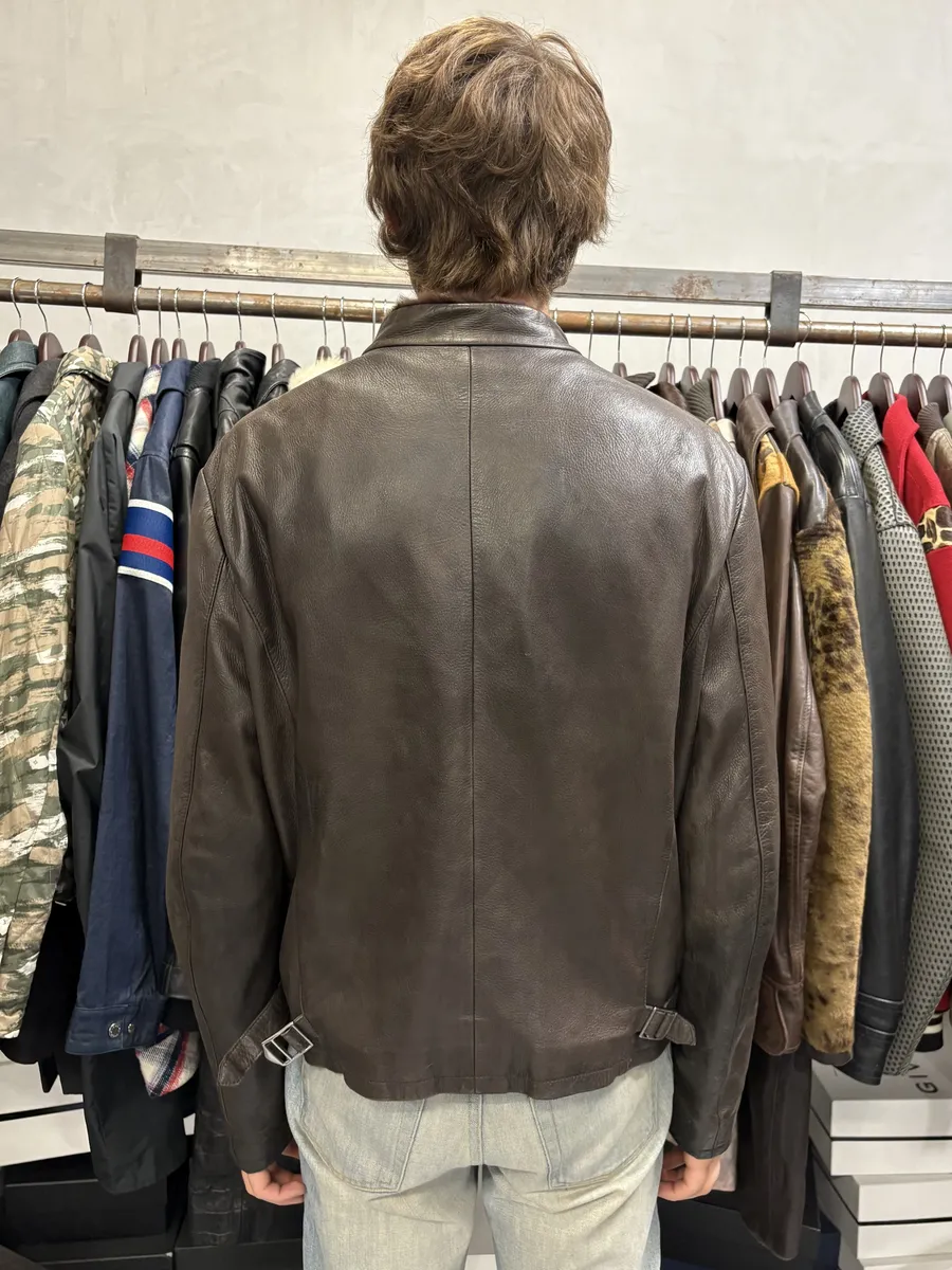2000s Giorgio Armani Fur Collar Brown Leather Jacket - Image 4