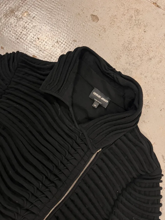 2000s Giorgio Armani Horizontal Pleats Asymmetrical Zip Sweater - Image 6