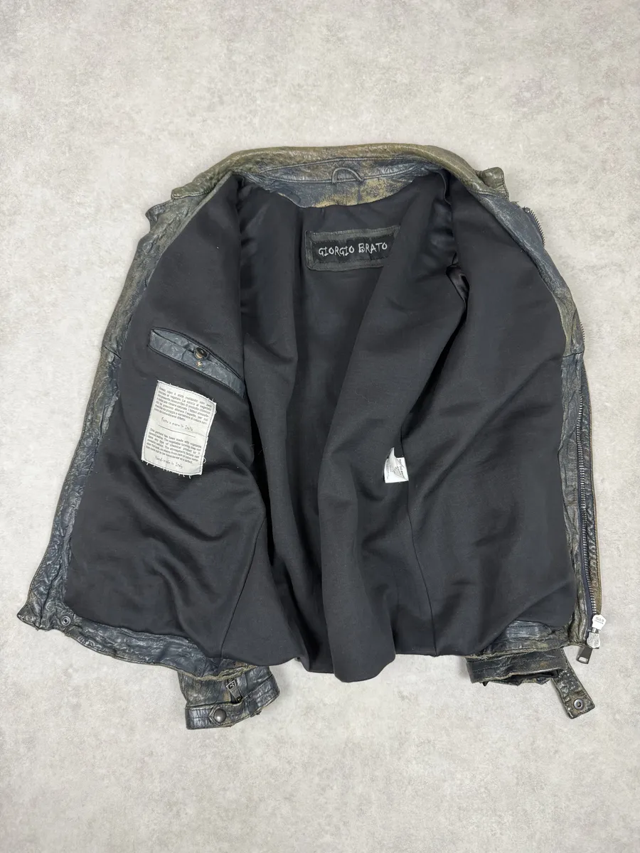 2000s Giorgio Brato Aged Raw Brown Leather Jacket - Image 5