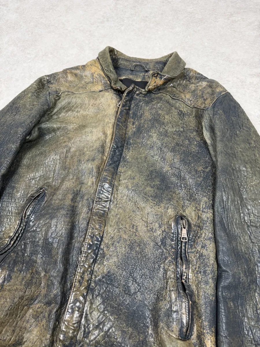 2000s Giorgio Brato Aged Raw Brown Leather Jacket - Image 7