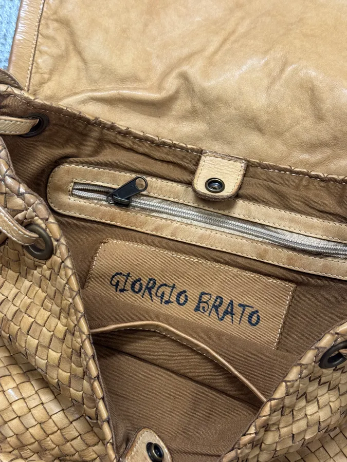 2000s Giorgio Brato Beige Woven Leather Shoulder Bag - Image 12