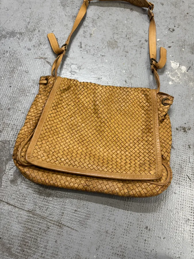 2000s Giorgio Brato Beige Woven Leather Shoulder Bag - Image 5