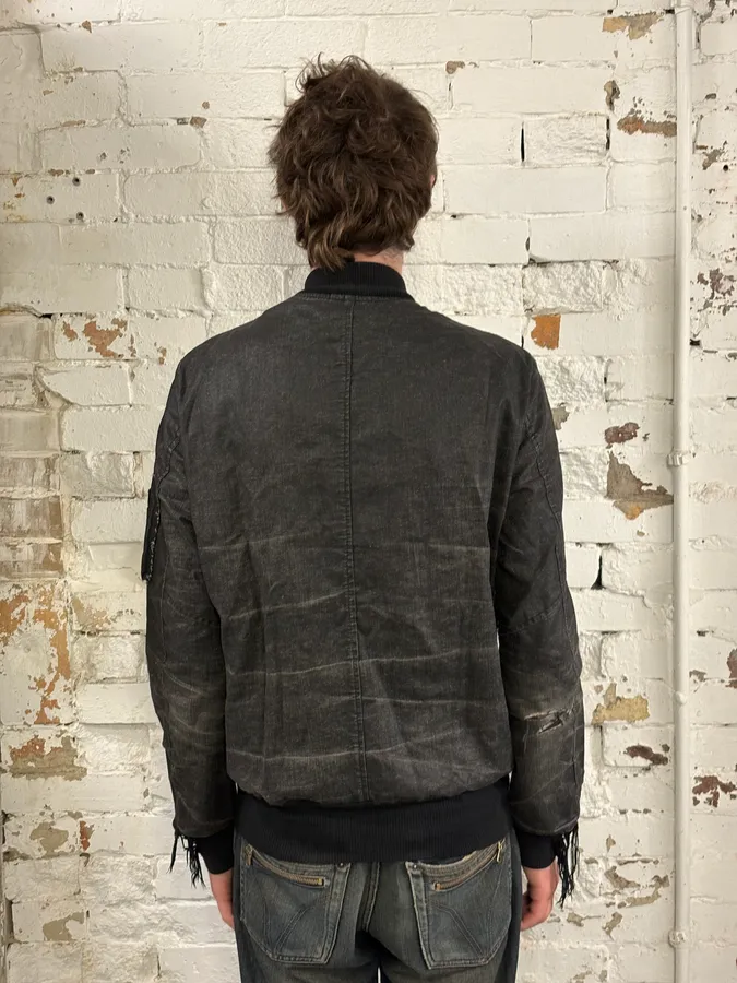 2000s Giorgio Brato Black Faded Distressed Leather Bomber Jacket - Image 3