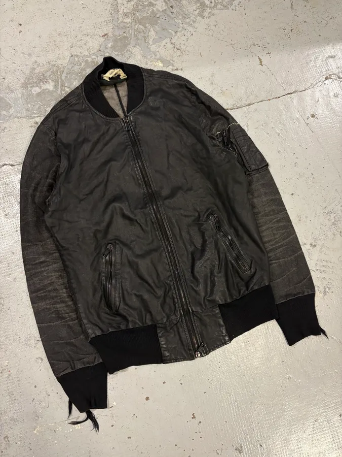 2000s Giorgio Brato Black Faded Distressed Leather Bomber Jacket - Image 4