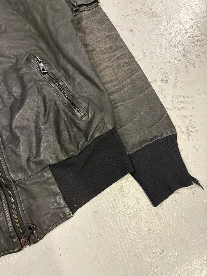 2000s Giorgio Brato Black Faded Distressed Leather Bomber Jacket - Image 8