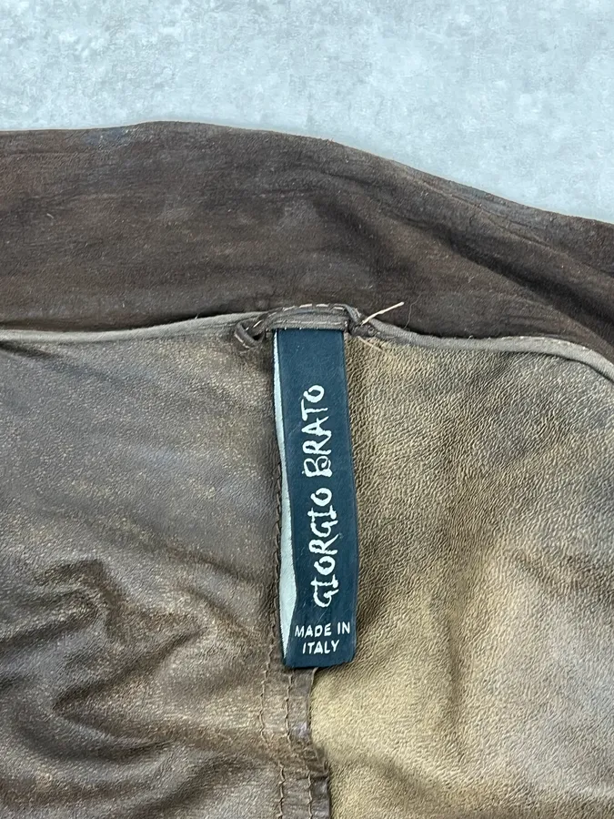 2000s Giorgio Brato Brown Suede Leather Zip-up Jacket - Image 12