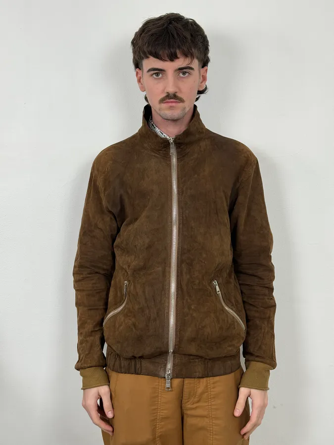 2000s Giorgio Brato Brown Suede Leather Zip-up Jacket - Image 2