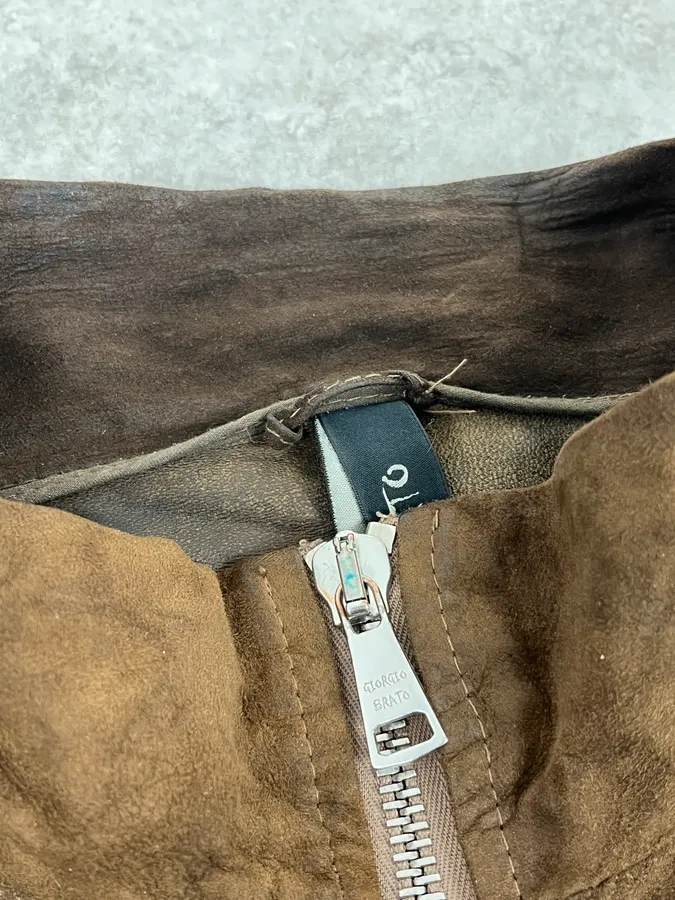 2000s Giorgio Brato Brown Suede Leather Zip-up Jacket - Image 6