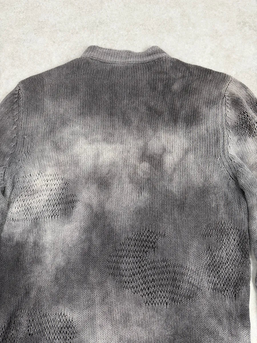 2000s Giorgio Brato Grey Faded Linen Distressed Knitted Zip-up Sweater - Image 10
