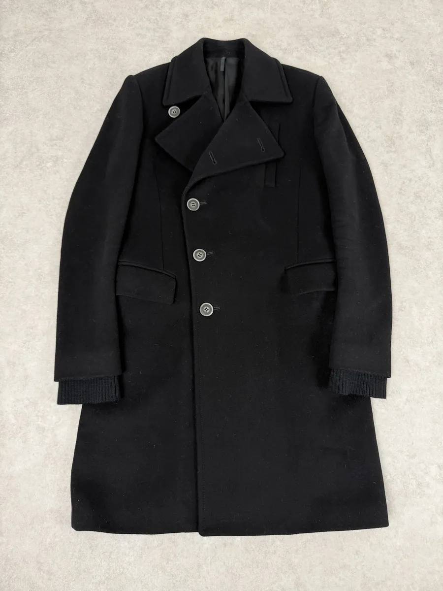 2000s Givenchy Black Asymmetrical Buttoned Wool Trench Coat - Image 5