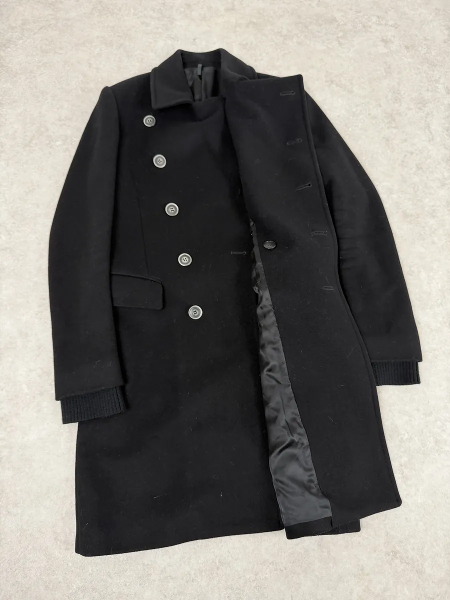 2000s Givenchy Black Asymmetrical Buttoned Wool Trench Coat - Image 7