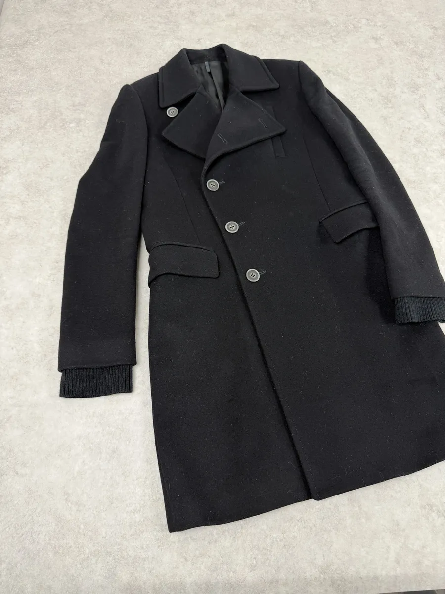 2000s Givenchy Black Asymmetrical Buttoned Wool Trench Coat - Image 8