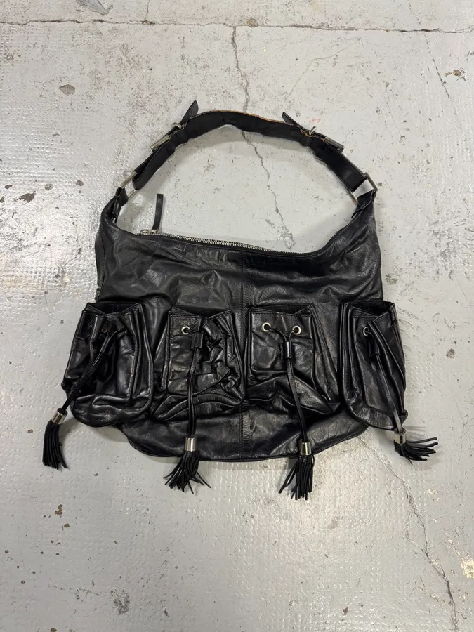 2000s Givenchy Pumpink Black Leather Multi-Pocket Bag