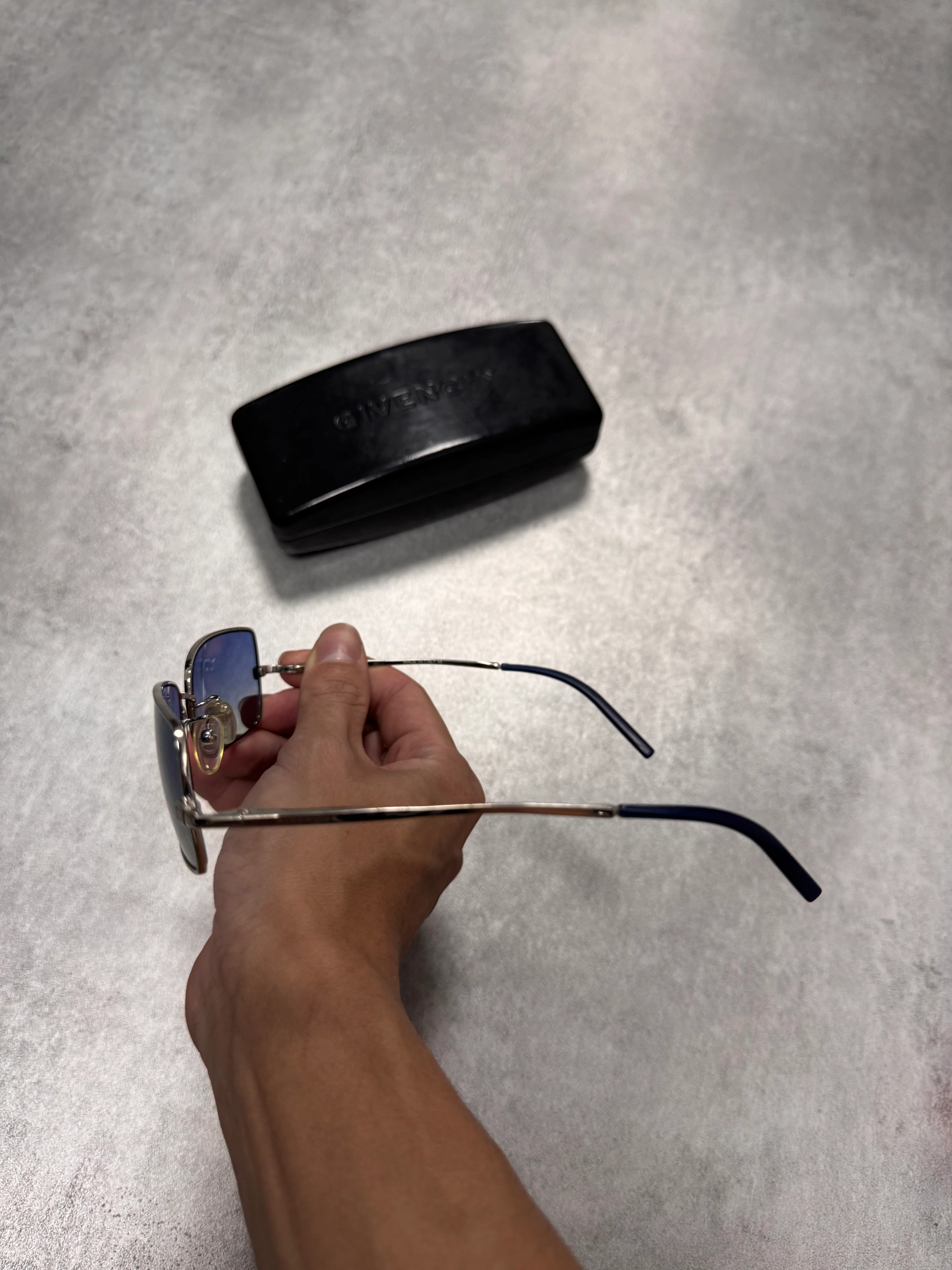 2000s Givenchy Soft Blue Rectangle Sunglasses - Image 3