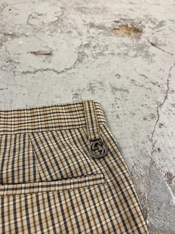2000s Gucci Beige Classy Checkered Tailored Pants - Image 9
