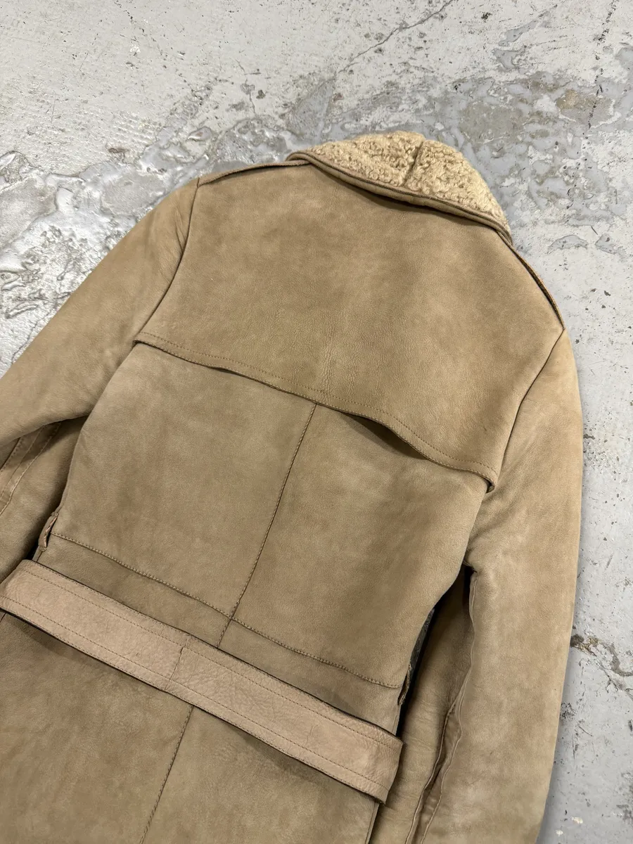 2000s Gucci Beige Premium Shearling Long Belted Coat - Image 6