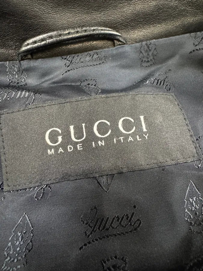 2000s Gucci Biker Black Leather Jacket - Image 11
