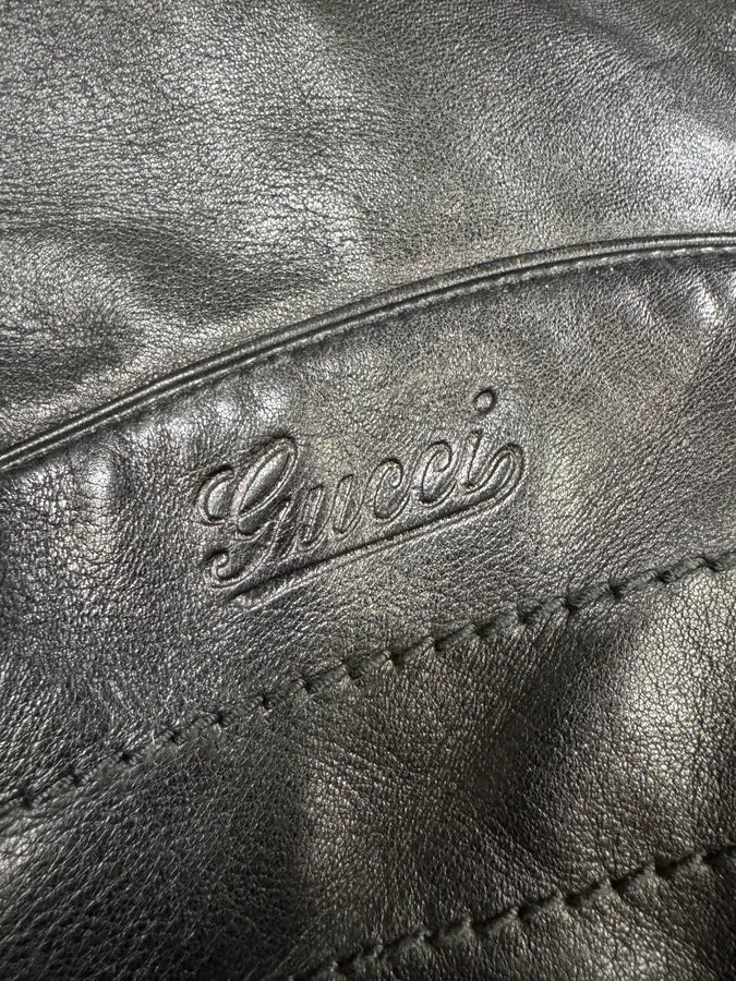 2000s Gucci Biker Black Leather Jacket - Image 7