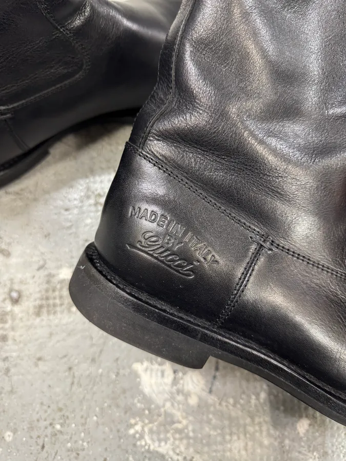 2000s Gucci Black Ankle Biker Leather Boots - Image 4