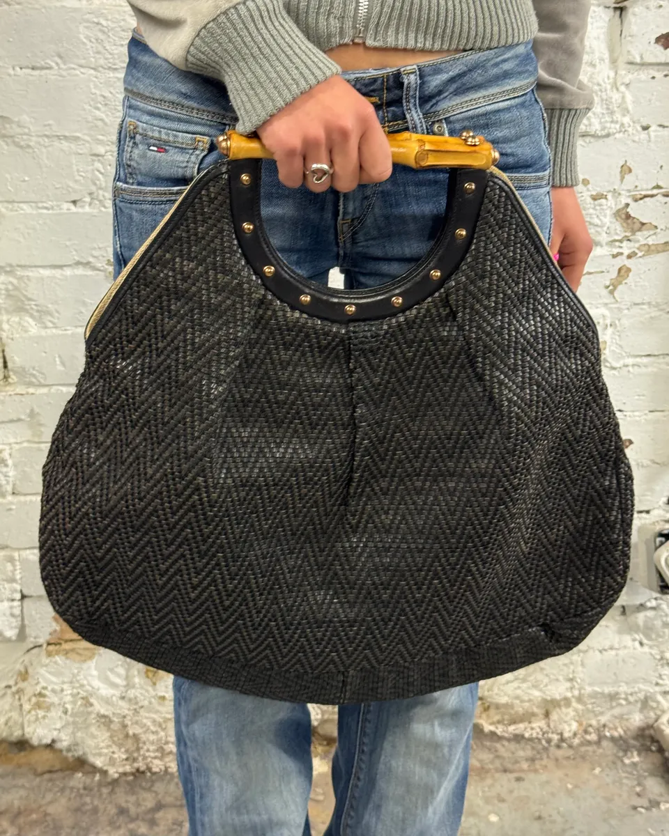 2000s Gucci Black Bamboo Handle Hobo Bag - Image 3