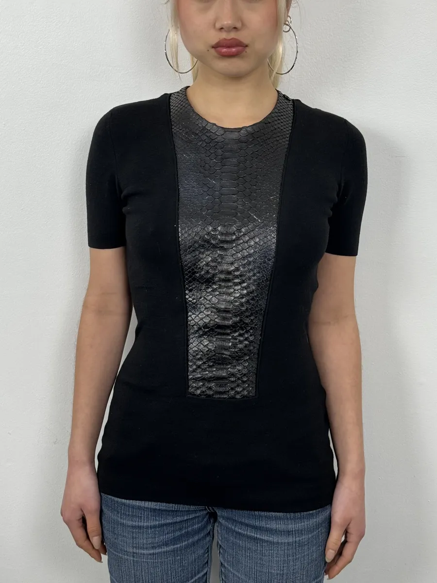 2000s Gucci Black & Brown Python Leather Obscure T-Shirt - Image 2