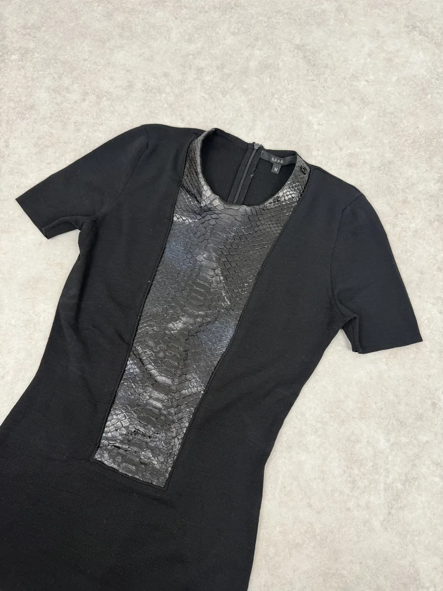2000s Gucci Black & Brown Python Leather Obscure T-Shirt - Image 4